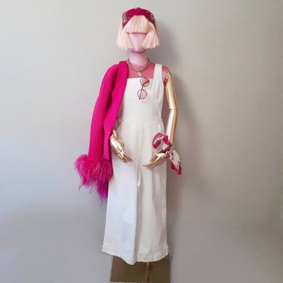 EUC DD77 white denim sleeveless wide leg jumpsuit with statement back, S - Picture 1 of 9